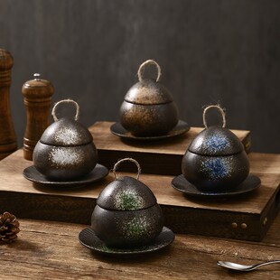 日式炖盅蒸蛋盅一人食汤盅陶瓷餐具甜品盅布丁盖碗套装商用燕窝盅