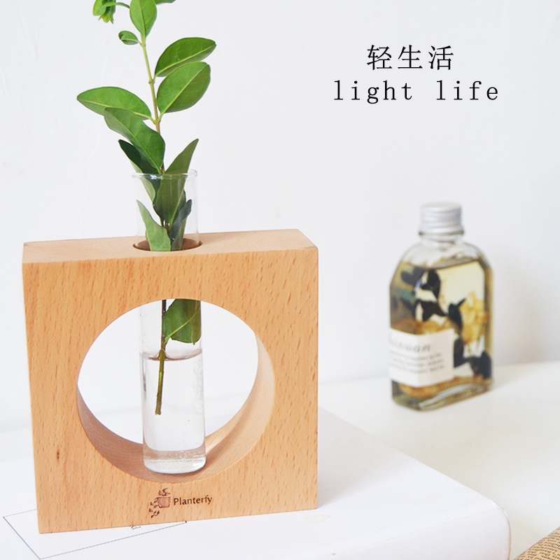 实木水培器花瓶试管创意桌面木架摆件装饰养植物插花玻璃花卉容器