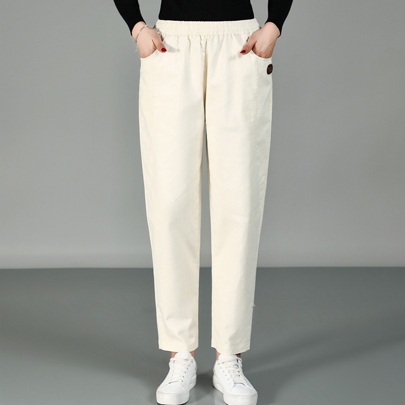 中老年女裤春秋长裤松紧高腰妈妈全棉裤子宽松老人纯棉哈伦休闲裤