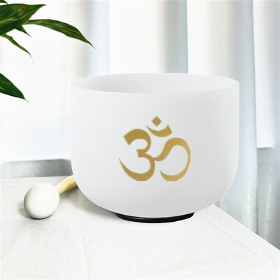 528hz水晶钵瑜伽颂钵欧姆纹音乐碗7音调打击乐器瑜伽钵套装赠棒圈