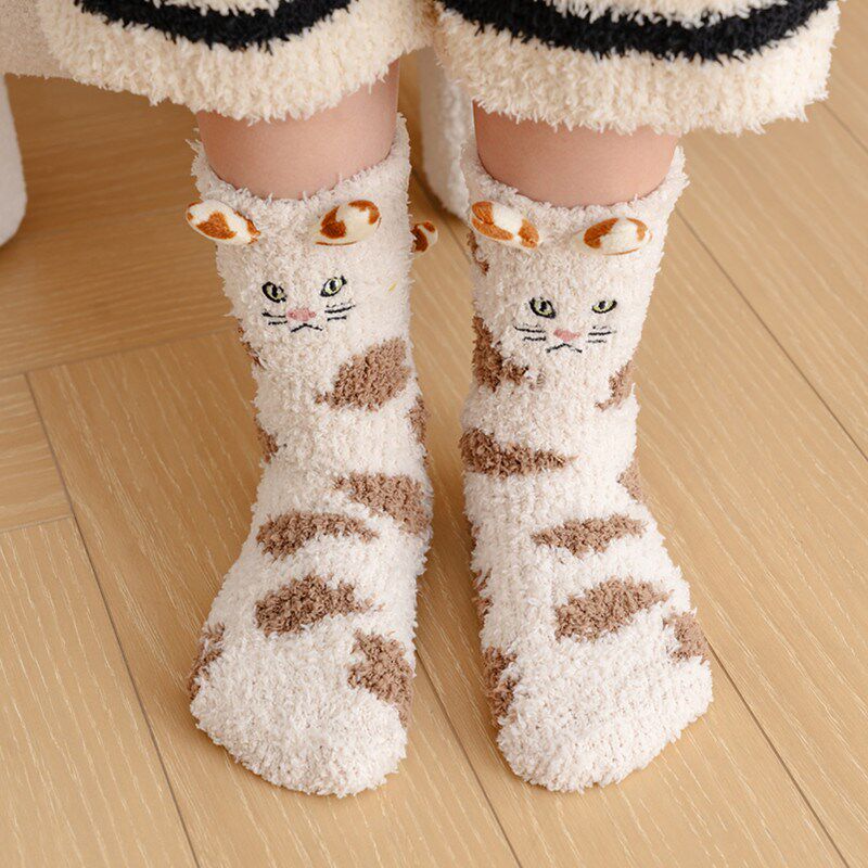 儿童珊瑚绒袜子秋冬加厚保暖中筒袜男童女童宝宝防滑地板袜睡眠袜