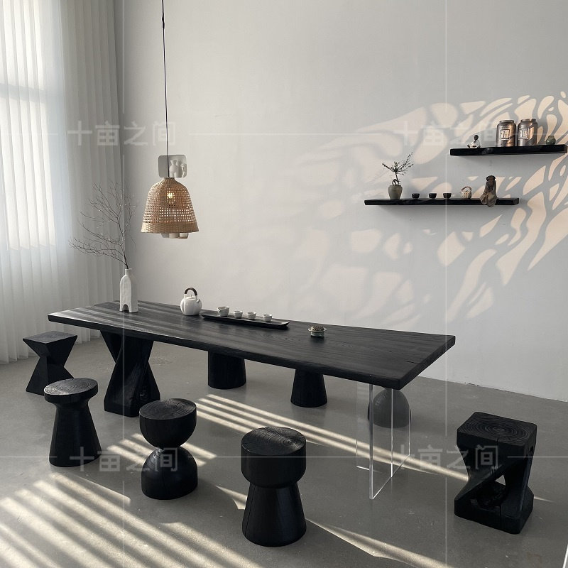 侘寂风白蜡木大板茶桌炭碳化黑实木自然边整板茶几会客桌泡茶台,住宅家具,家用茶台/茶桌,淘宝优惠券,粉丝福利购,淘宝优惠卷