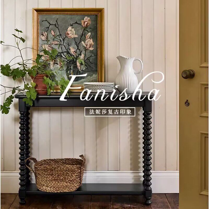 法式轻奢玄关台实木靠墙入户门厅装饰台玄关桌子极窄美式案台条案