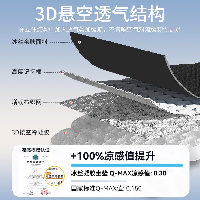 夏季汽车坐垫凉垫凝胶冰垫单片座椅垫通风透气屁屁垫车垫四季通用