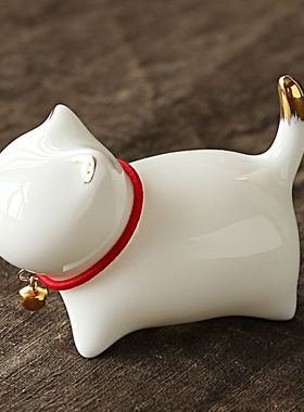 小猫咪羊脂玉白瓷摆件陶瓷小清新家居摆件桌面可爱小摆件茶宠摆件