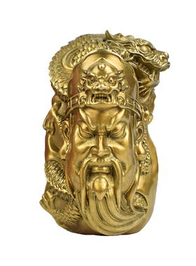 全黄铜实心御龙关公手把件武财神男女随身把玩挂件书房客厅挂件
