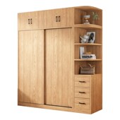 光明家具衣柜家用卧室推拉门实木衣橱原木小户型移门收纳柜