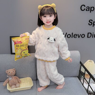 女童睡衣家居服中小童儿童法兰绒珊瑚绒加厚套装秋冬款套头两件套