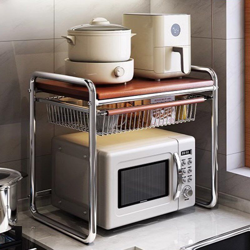 中古风微波炉置物架厨房多功能收纳架家用桌面烤箱烤盘架咖啡机架