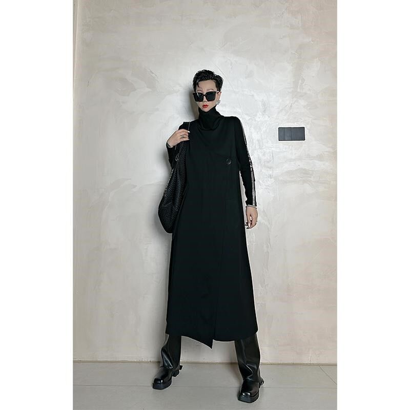 Dan Dan 黑色高领无袖连衣裙女