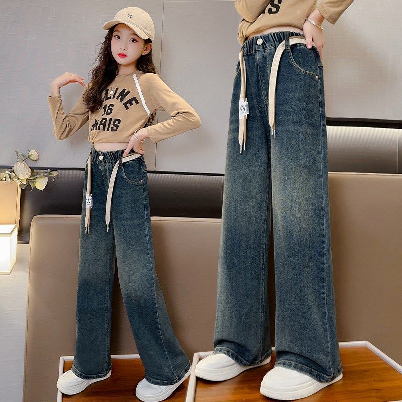 女童春季牛仔裤春装中大童洋气宽松直筒裤儿童洋气休闲阔腿长裤子,童装/婴儿装/亲子装,儿童牛仔裤,淘宝优惠券,粉丝福利购,淘宝优惠卷