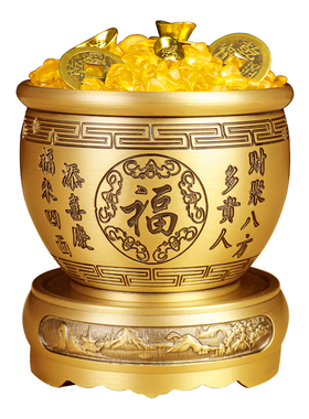 黄铜米缸百福铜缸聚宝盆家居客厅装饰工艺品家用大号存钱罐小铜盆