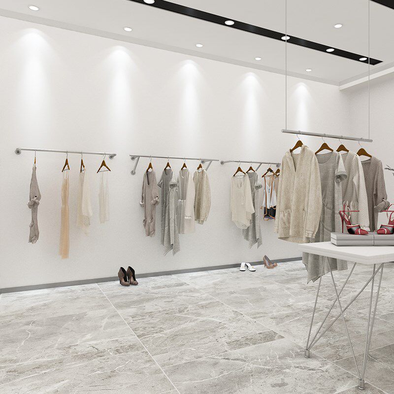 服装店展示架不锈钢拉丝壁挂式衣架女装简约时尚上墙陈列衣服货架