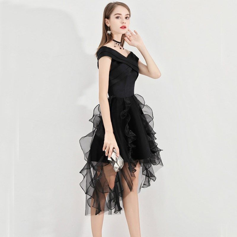 小个子晚礼服女气质轻奢小众露肩网纱主持人伴娘服party高级感