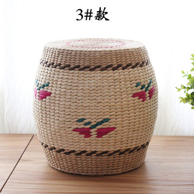 包邮手工小凳子简约时尚创意圆凳换鞋凳实木草编坐墩客厅茶几矮凳
