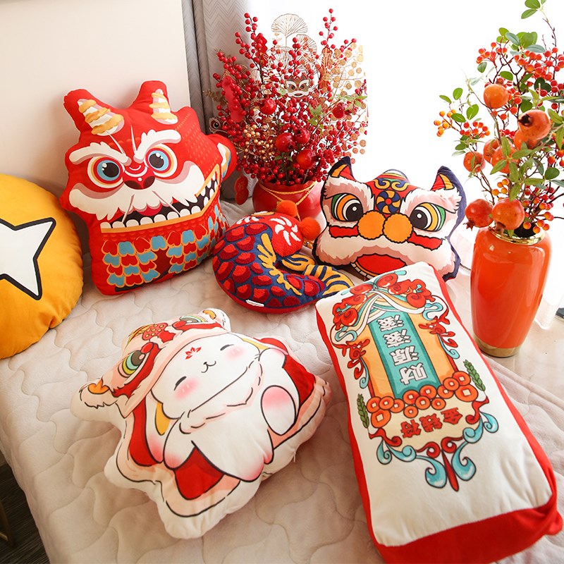 积屋新年抱枕兔年靠枕腰枕红色喜庆国潮新中式客厅沙发靠抱枕可爱