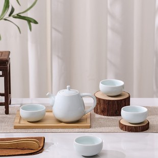 松发瓷器陶瓷旅行茶具套装青瓷便携包户外整套功夫茶具旅行快客杯
