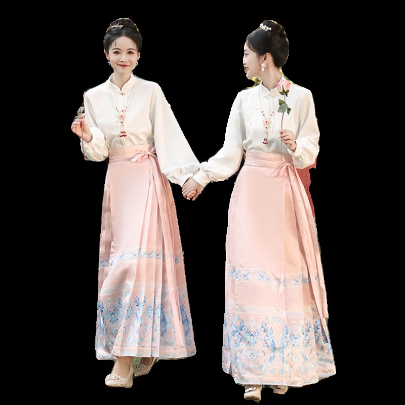 租借中式旗袍伴娘服女2024新款秋冬小众礼服姐妹团汉服粉色马面裙