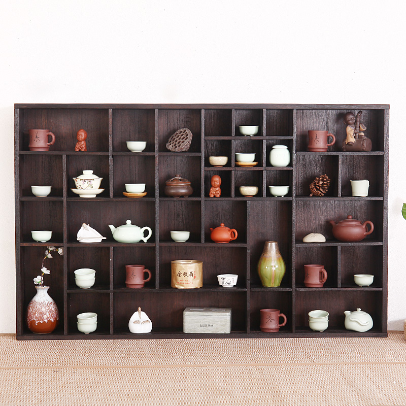 实木小博古架挂墙置物架紫砂壶架子茶具架多宝格墙壁柜吊柜茶杯架