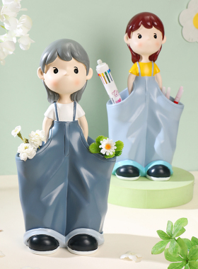 创意女孩笔筒插花桌面收纳摆件学生书房办公室装饰品家居送人礼物