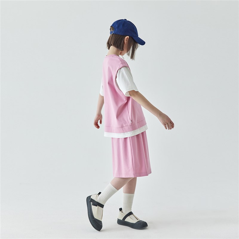 棵初2025夏季新品女童假两件T恤半裙套装亲子款休闲学院风两件套