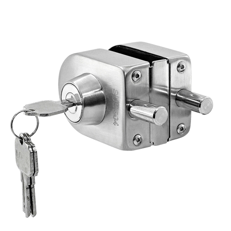 玻璃门半圆不锈钢锁办公室门锁扣免打孔带锁芯推拉单双开门玻璃锁