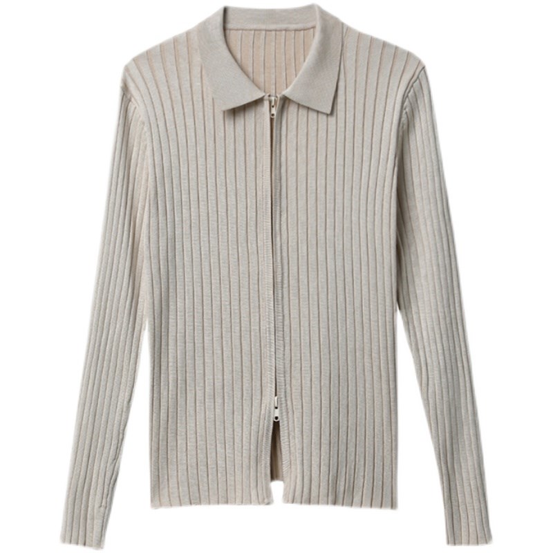 polo领针织开衫女薄款春季小个子气质短款上衣高级感拉链毛衣外套