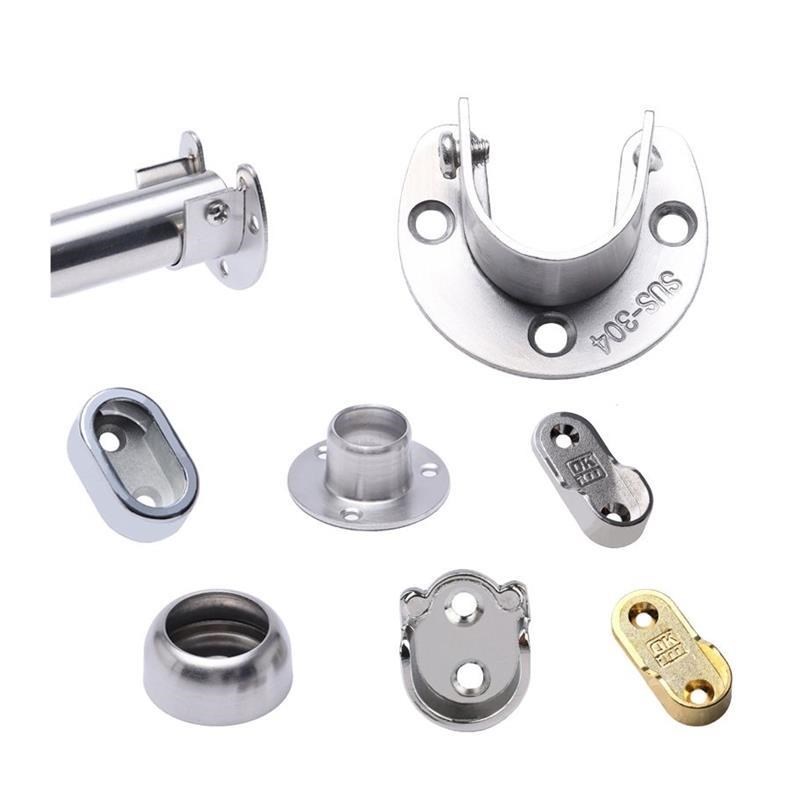 加厚304不锈钢法兰座衣柜挂衣杆固定座圆管底座衣杆托五金配件