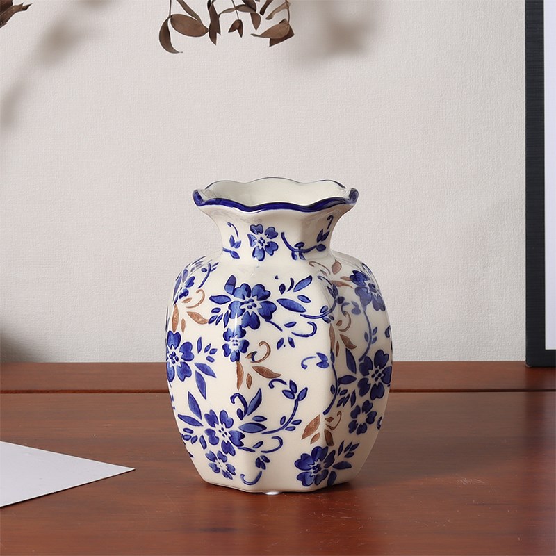 手绘青花瓷陶瓷花瓶古典新中式景德镇复古客厅玄关摆件高级感水培