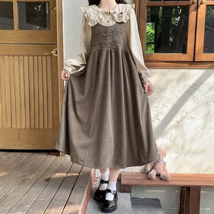 初中生甜美秋冬连衣裙时尚少女套装裙高中学生可爱娃娃领过膝长裙