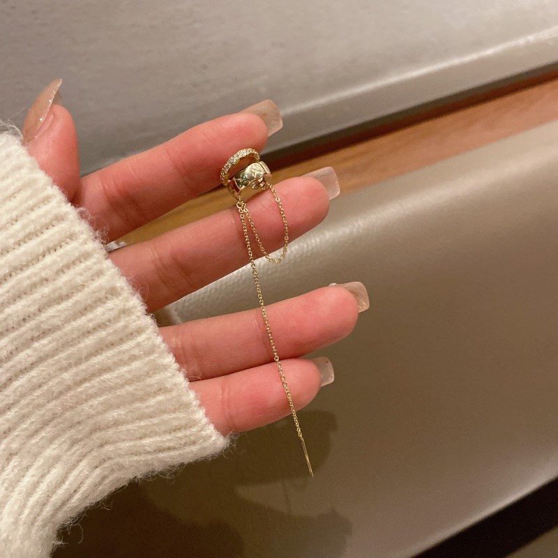 srrmhyn新款法式多层流苏长款气质无耳洞耳夹式耳环甜酷风金属水