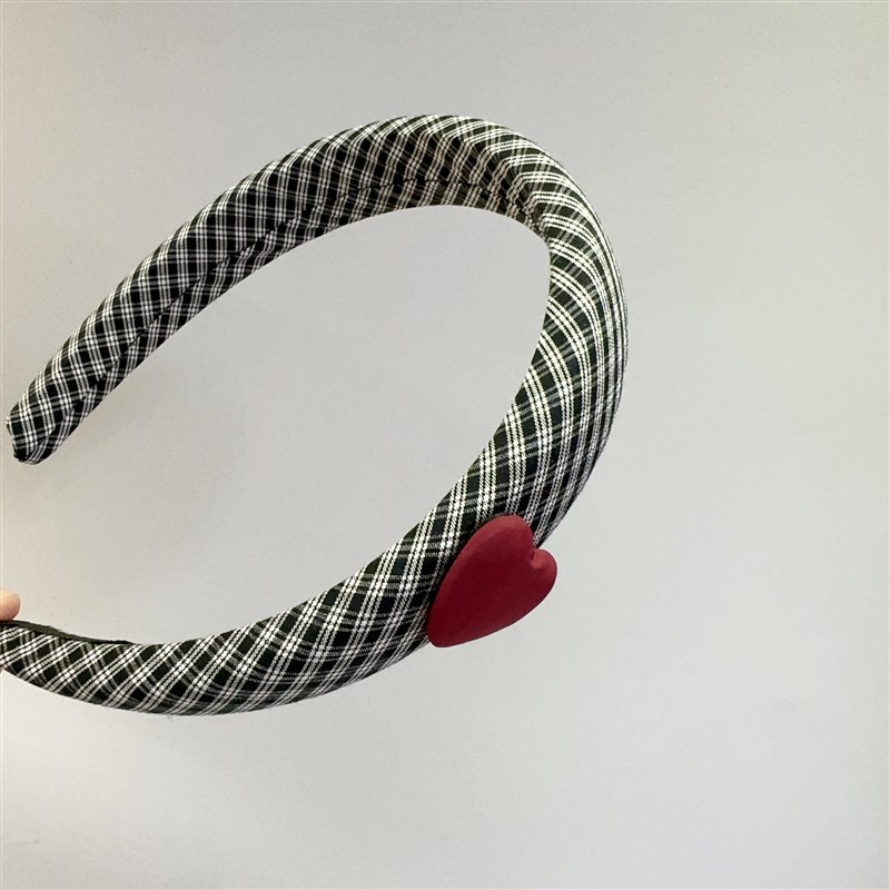 左斯斯儿童复古格纹简约发饰 女童头箍红色爱心发箍