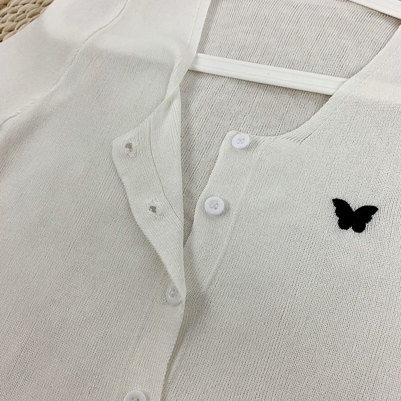 紫色蝴蝶高腰上衣短袖2020夏季新款女修身短款针织外搭开衫薄款