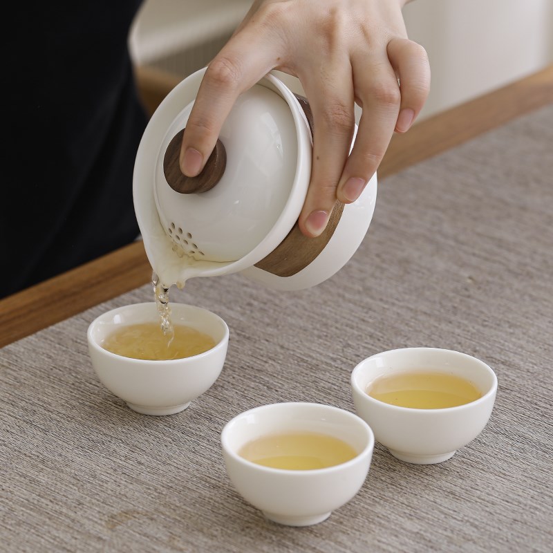 羊脂玉白瓷盖碗茶杯单个高档便携式防烫家用功夫茶具泡茶器手抓壶