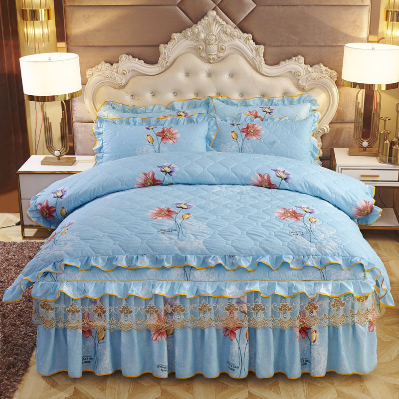 全套夹棉加厚网红款床裙式四件套全棉纯棉床罩被套公主风床品套件