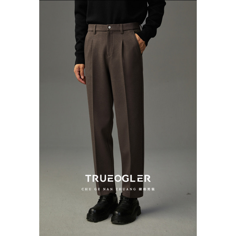 【储格】毛呢休闲裤男冬季新款西裤男士加厚款垂感西装裤宽松男裤