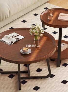 胡桃轻木奢茶几奶侧风小户型WNZ家用沙发边柜或阳台喝茶油桌