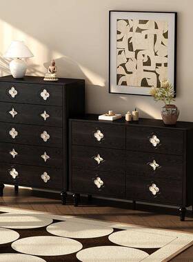 法式复古风斗黑色实木QON卧室置物物柜床尾抽屉柜柜客厅墙靠储五