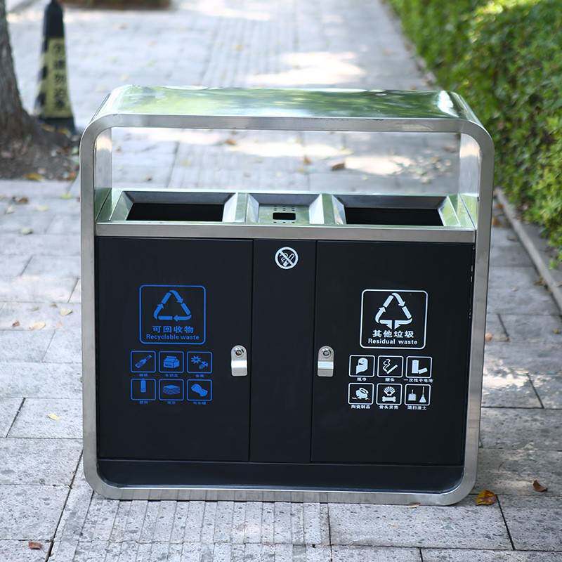 二分类垃圾桶不锈钢公共环卫双桶果皮箱公园景区带烟缸垃圾箱商用