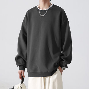重磅纯色圆领卫衣男女春秋季潮牌宽松套头长袖高街简约情侣打底衫