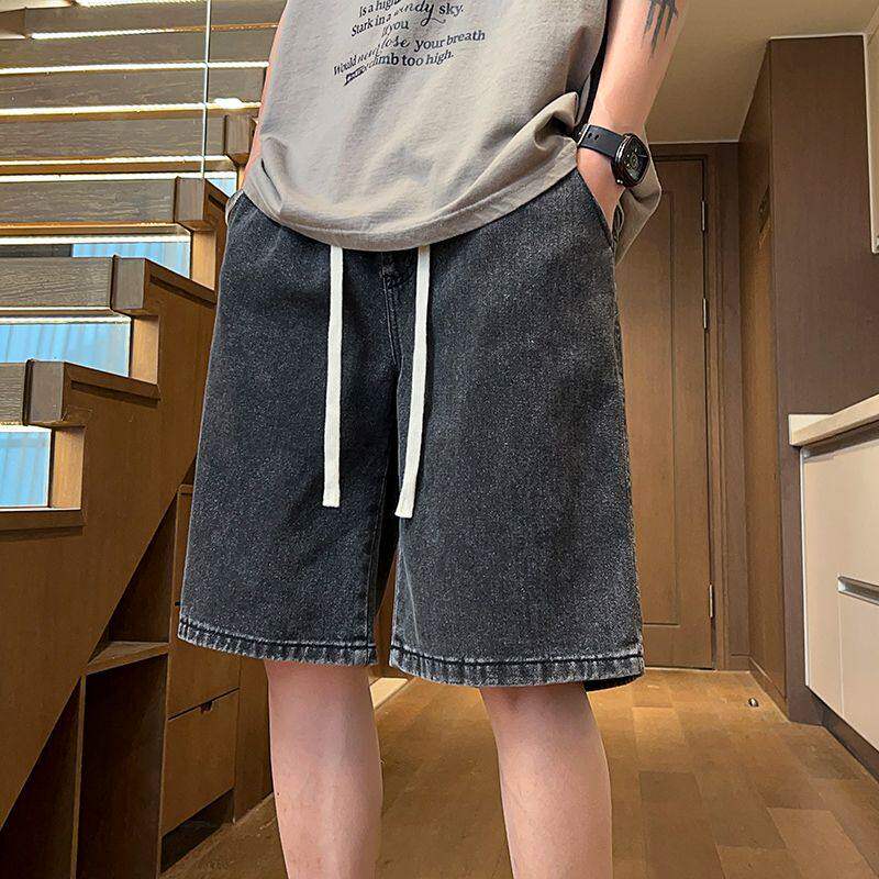 牛仔裤短款男夏季薄款直筒五分裤男潮流宽松灰色裤子男款休闲中裤