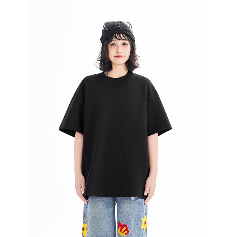 美式纯棉圆领短袖T恤男百搭纯色正肩潮打底衫休闲修身简约宽松夏