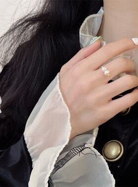 简约通勤淡水珍珠气质百搭轻奢戒指 开口素圈冷淡风个性食指戒