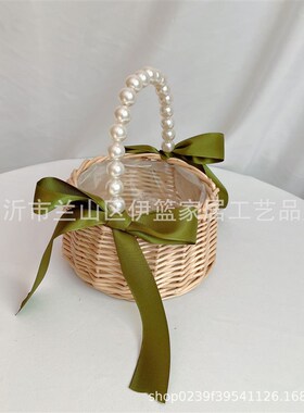 珍珠手提花篮柳编篮伴手礼小花篮花童花篮拍照摄影道具插花端午节