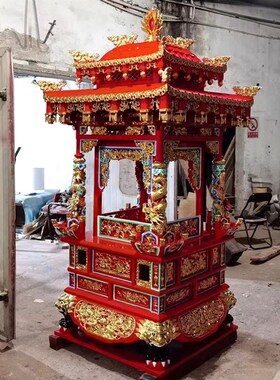 雕刻道观宫殿抬神出巡轿子 精雕木质供奉佛轿子厂家