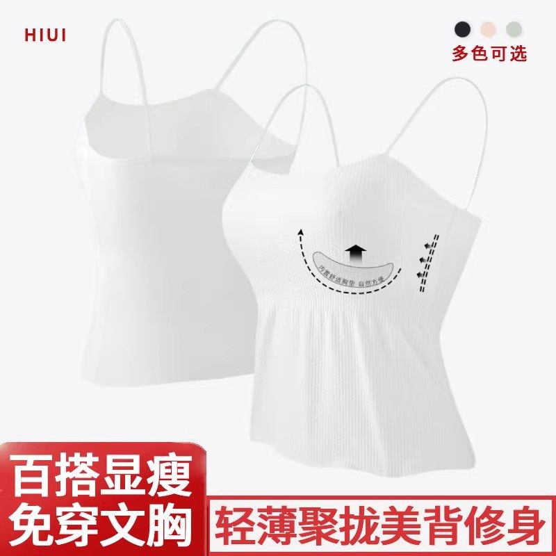 褶皱百搭背心带胸垫遮副乳短款图片