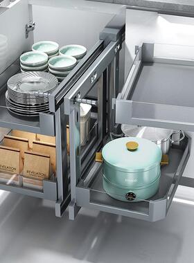 角拉篮怪厨收房橱柜转旋转小物全拉出双层抽屉式纳置HNOSS/悍物架