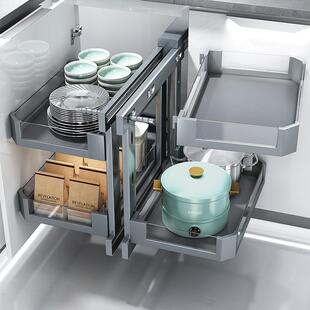 角拉篮怪厨收房橱柜转旋转小物全拉出双层抽屉式纳置HNOSS/悍物架