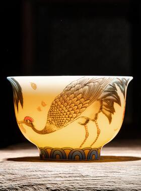 羊脂玉A8098白瓷茗声名杯鹤起主人家用泡茶杯高档个人品杯茶盏礼