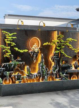 鱼水幕墙流水屏风院JHO办公室隔断饰室内外庭假山池喷泉造景装观